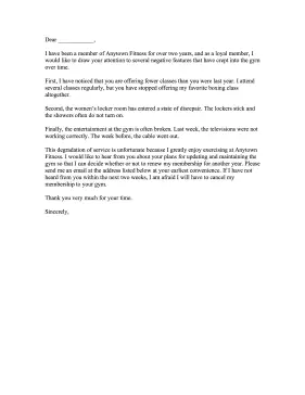 Gym Complaint Letter Letter of Complaint