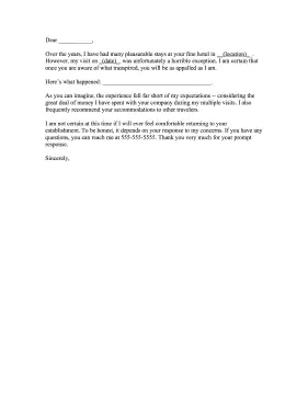Hotel Complaint Letter Letter of Complaint
