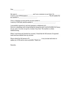 ATM Complaint Letter Letter of Complaint