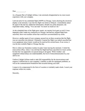 Airline Complaint Letter Letter of Complaint