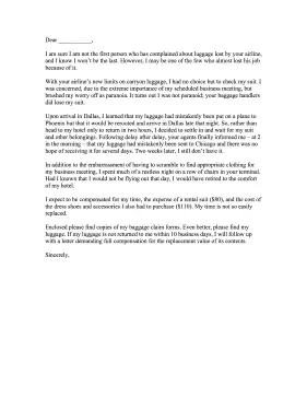 Airline Lost Luggage Complaint Letter Letter of Complaint