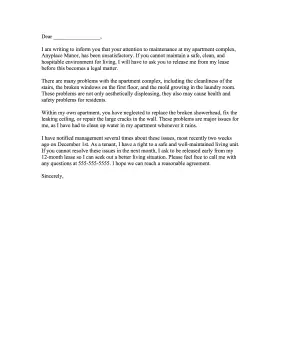 Apartment Maintenance Complaint Letter Letter of Complaint