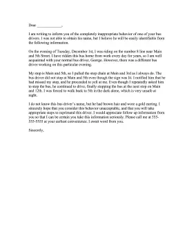 Bus Driver Complaint Letter Letter of Complaint