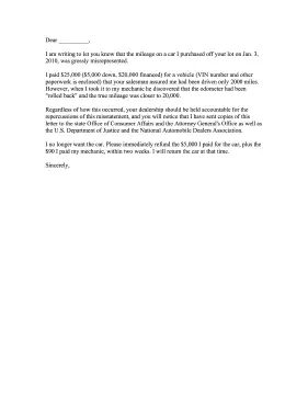 Car Dealership Mileage Complaint Letter Letter of Complaint