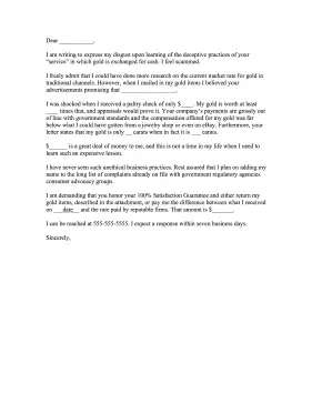 Cash for Gold Online Complaint Letter Letter of Complaint