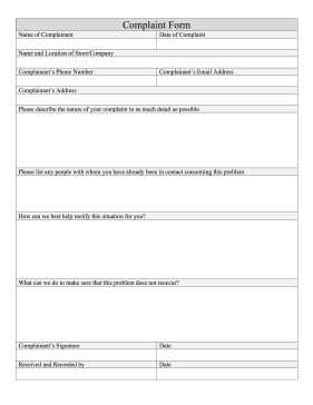 Complaint Form Letter of Complaint