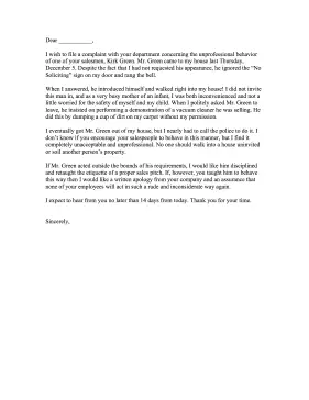 Complaint Letter Unprofessional Behavior Letter of Complaint