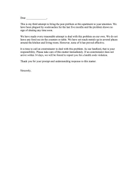 Complaint Pest Control Letter of Complaint