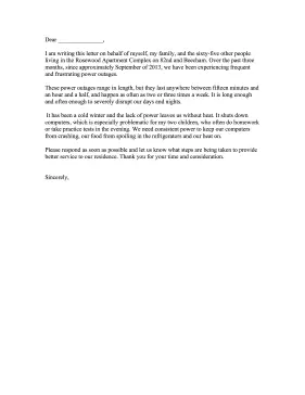 Complaint for Power Outage Letter of Complaint