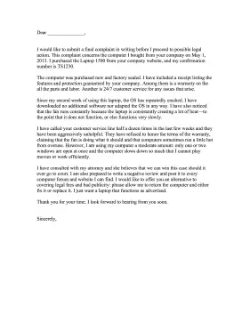 Computer Complaint Letter Letter of Complaint