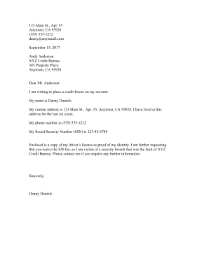 Credit Freeze Request Letter Letter of Complaint