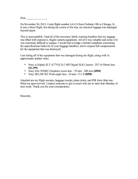 Damaged Luggage Complaint Letter Letter of Complaint