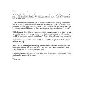 Dangerous Play Structure Complaint Letter Letter of Complaint