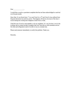 Electricity Complaint Letter Letter of Complaint
