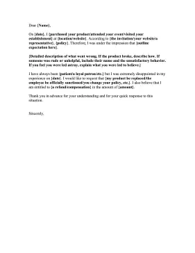 Fill-in-the-Blanks Complaint Letter Letter of Complaint
