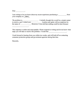 Followup to Verbal Complaint Letter Letter of Complaint