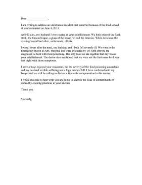 Food Poisoning Complaint Letter Letter of Complaint