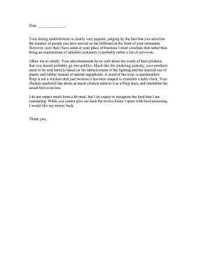 Food Quality Complaint Letter Letter of Complaint