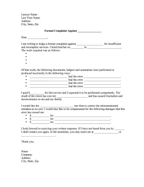 Formal Complaint To Lawyer Letter of Complaint