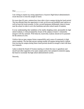 High School Closed Campus Complaint Letter Letter of Complaint