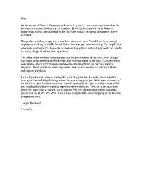 Holiday Complaint Letter Letter of Complaint