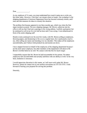 Hostile Work Environment Complaint Letter Letter of Complaint