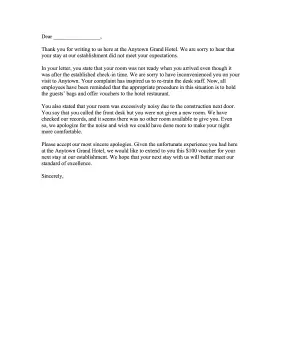 Hotel Complaint Letter Response Letter of Complaint