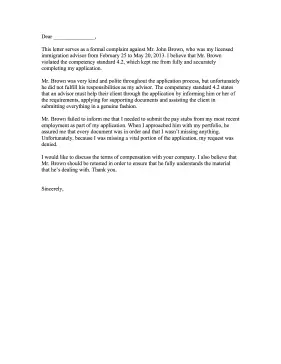 Immigration Complaint Letter Letter of Complaint