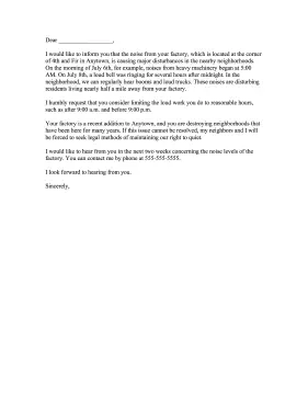 Industrial Noise Complaint Letter Letter of Complaint