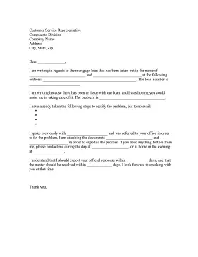 Mortgage Loan Complaint Letter Letter of Complaint