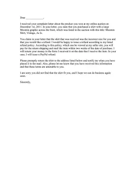 Online Auction Complaint Letter Response Letter of Complaint
