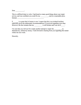 Repair Shop Complaint Letter Letter of Complaint