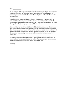 Restaurant Complaint Letter Response Letter of Complaint