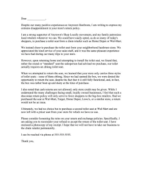 Return Policy Complaint Letter Letter of Complaint