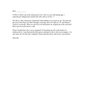 Ride Service Complaint Letter Letter of Complaint