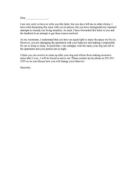 Roommate Complaint Letter Letter of Complaint