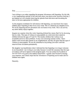 Television Program Complaint Letter Letter of Complaint