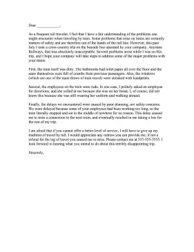 Train Complaint Letter Letter of Complaint