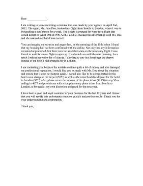 Travel Agency Complaint Letter Letter of Complaint